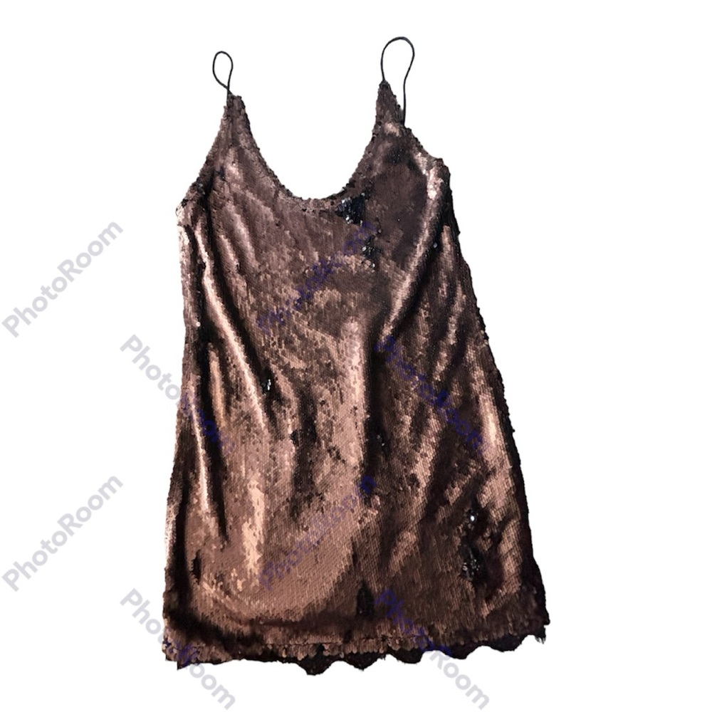 Free People Seeing Double two toned sequin lace trimmed mini slip dress